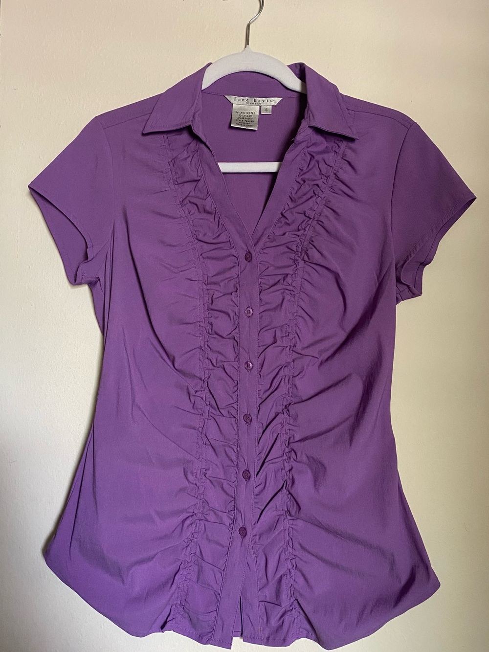 Fred David Ruffled Button-Front Blouse - Purple Size S
